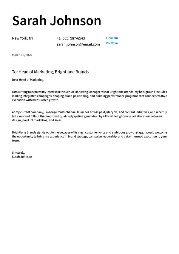 Opendoor cover letter template, modern professional cover letter example, ATS-friendly cover letter design for tech, marketing, product, startup, and creative job applications